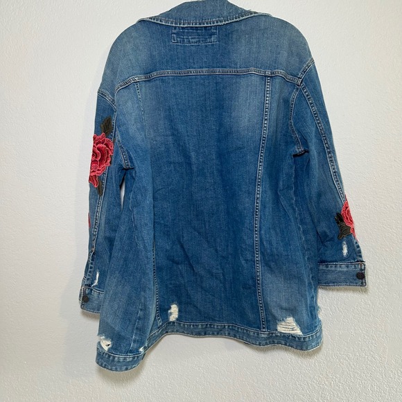 Express Jean Denim Jacket Women's Large Floral Distressed Embroidered Boho - Picture 7 of 7